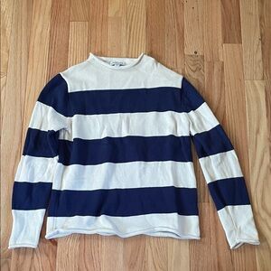 J Crew Crewcuts Sweater Boys Large Cream Blue Striped Nautical Preppy Church